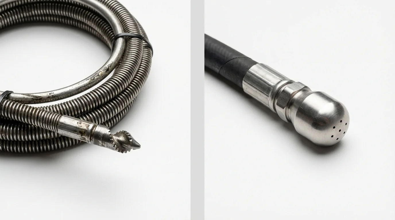 Drain snake cable and hydro jetting nozzle used for drain cleaning in Nocona, TX