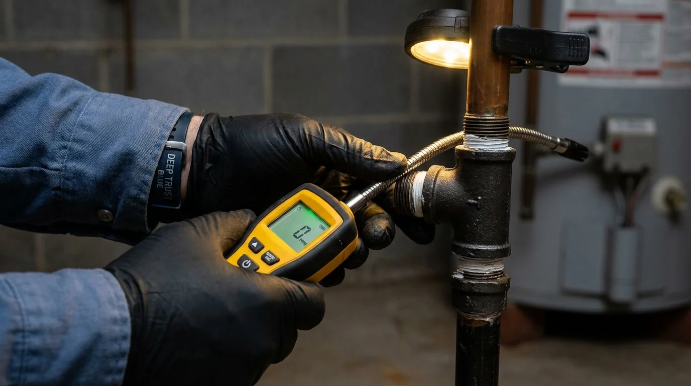 Gas leak detection with electronic sniffer by Johns Plumbing LLC in Nocona