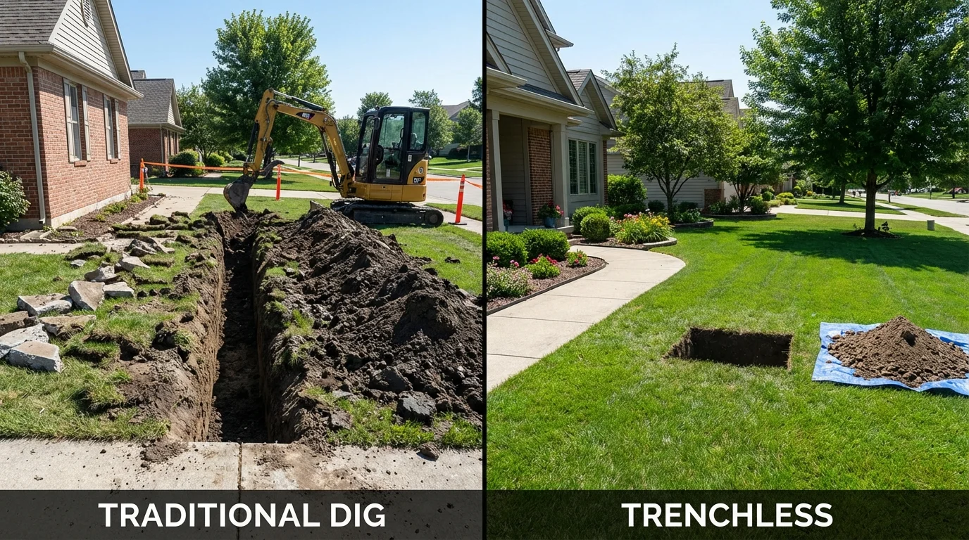 Trenchless sewer repair with minimal yard damage versus traditional excavation in Nocona, TX